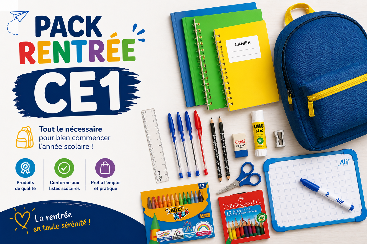 Pack rentrée CE1 – Fournitures scolaires essentielles Pack rentrée CE1 – Fournitures scolaires essentielles