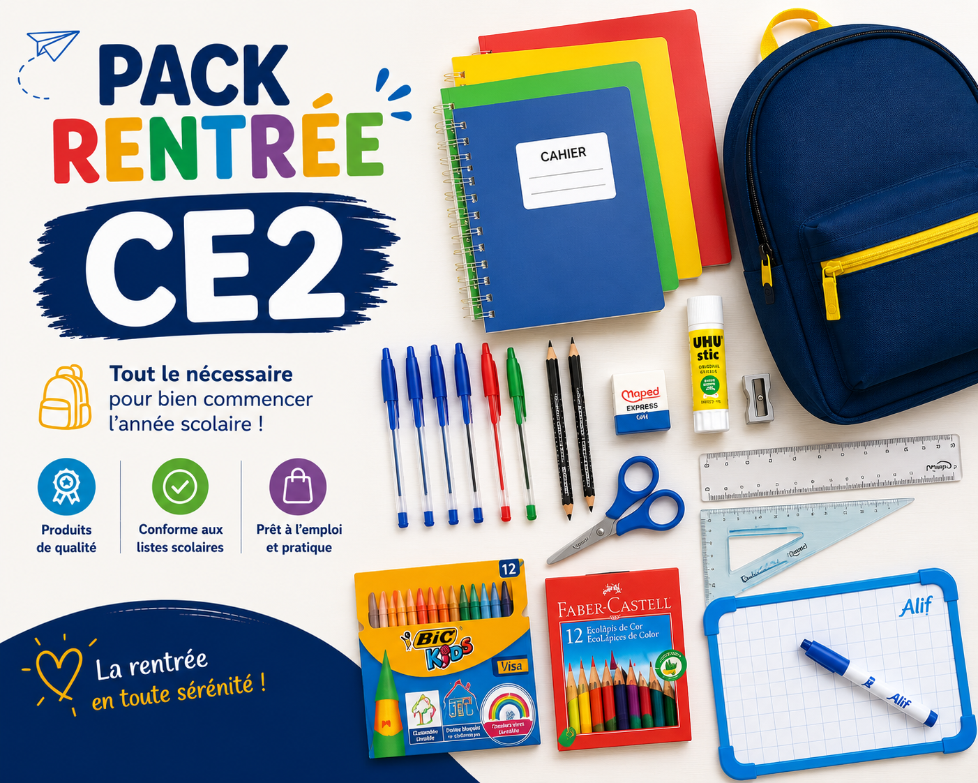 Pack rentrée CE2 – Fournitures scolaires essentielles Pack rentrée CE2 – Fournitures scolaires essentielles