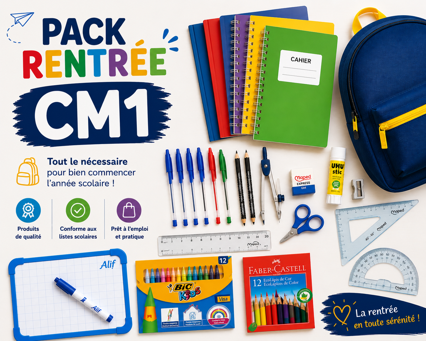Pack rentrée CM1 – Fournitures scolaires essentielles Pack rentrée CM1 – Fournitures scolaires essentielles