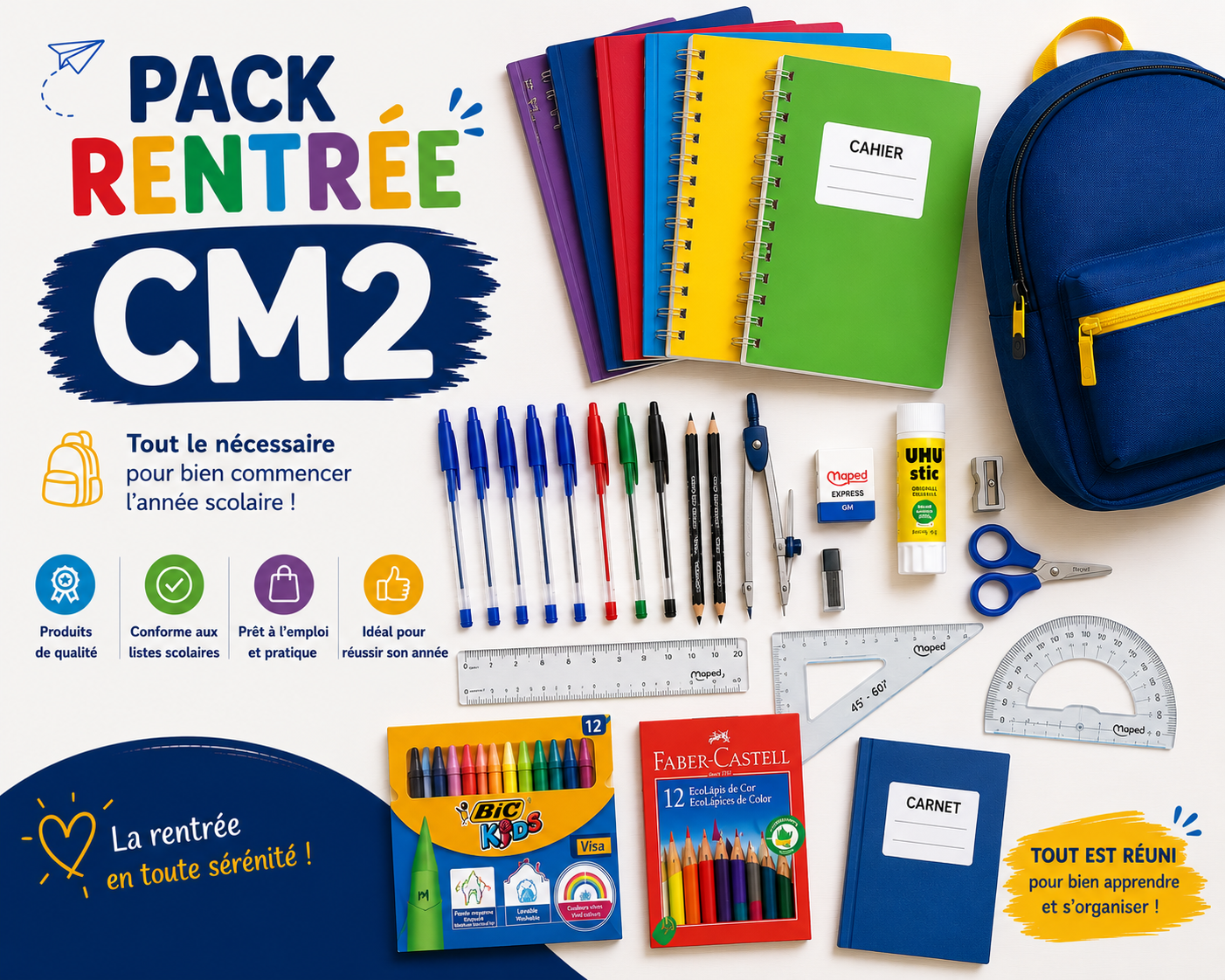 Pack rentrée CM2 – Fournitures scolaires essentielles Pack rentrée CM2 – Fournitures scolaires essentielles