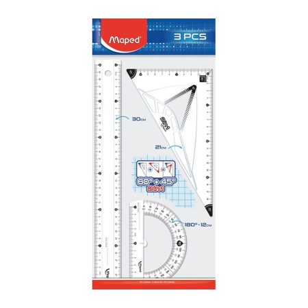 Set règle 30 cm + équerre + rapporteur — Maped 32 set regle 30 cm equerre rapporteur maped